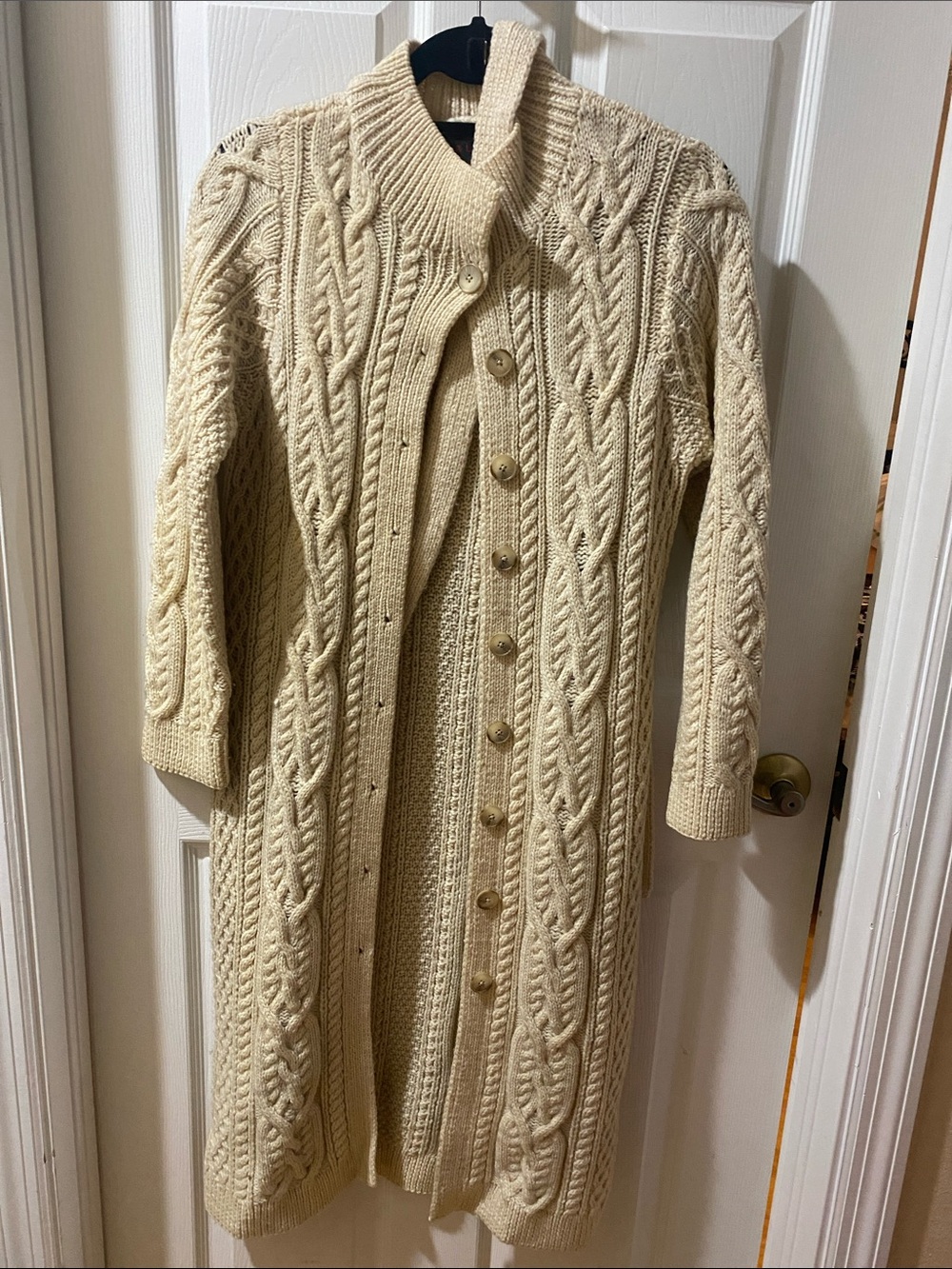 Ralph Lauren Cream Cable-Knit Long Button Cardigan